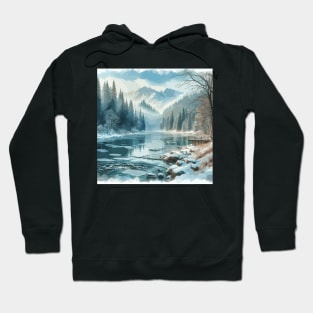 Winter Mountain Forest Lake Winter Landscape Hoodie